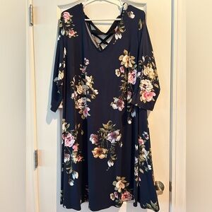 Floral Long Sleeve Dress in Navy